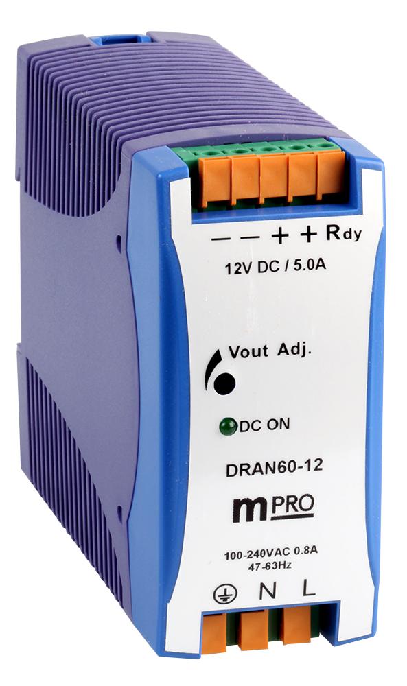 Multicomp PRO MP-DRAN60-12 AC/DC DIN Rail Power Supply (PSU) 90 to 375VDC ITE Hazardous Locations & Transformer 1 Output
