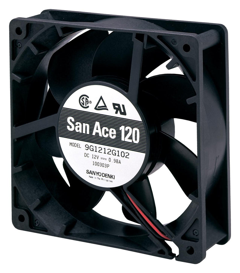 Sanyo Denki 9G1212H1011 DC Axial Fan 12 V Square 119 mm 38 Ball Bearing 99 CFM