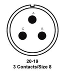 ITT Cannon MS3102E20-19S MS3102E20-19S Circular Connector MIL-DTL-5015 Series Box Mount Receptacle 3 Contacts Solder Socket Threaded