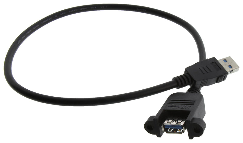 L-COM U3A00100-05M USB Cable 3.0 A PLUG-A Rcpt BLK 19.7"