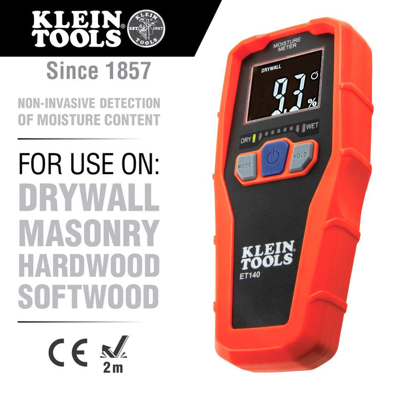 Klein Tools ET140 ET140 Moisture Meter Hardwood: 0% to 35% Softwood: 0 55% Drywall &amp; Masonry: 100% 0.1 % New