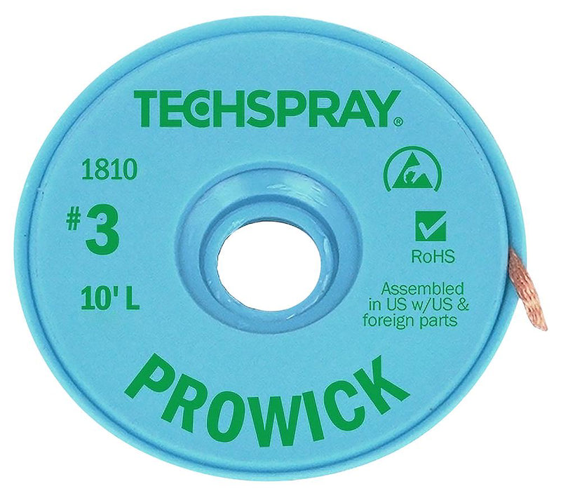 Techspray 1810-10F 1810-10F Desoldering Braid 10 ft x 1.9 mm Flux Coated Copper Pro-Wick New