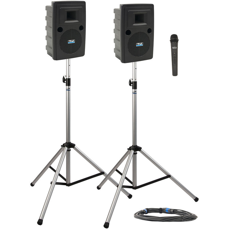 Anchor Audio LIB-DP1-H Liberty Deluxe Package 1 Portable Bluetooth PA System with Handheld Wireless Microphone Transmitter, Unpowered Companion Speaker, and Speaker Stands (1.9 GHz)
