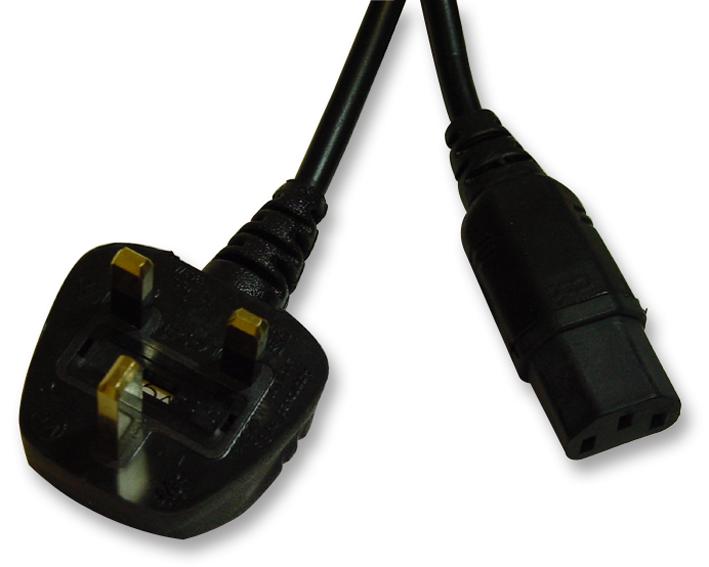 PRO Elec PE01057 UK Plug to IEC C13 Socket Mains Lead Black 2m