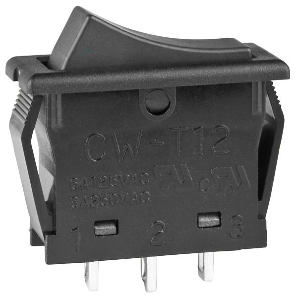 NKK Switches CWT12AAS1 Switch Rocker Spdt 6A 125VAC Black