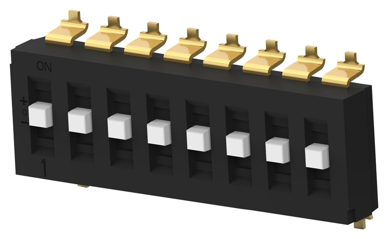 Alcoswitch - TE Connectivity TDS08SGNNTR04 DIP / SIP Switch Raised Type 8 Circuits SP3T SMD TDS Series Unsealed 24 V