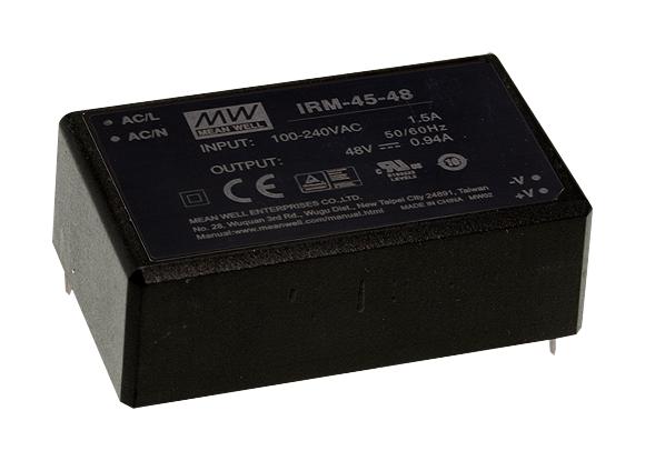 Mean Well IRM-45-24 AC/DC PCB Mount Power Supply (PSU) ITE 1 Output 45 W 24 V 1.9 A