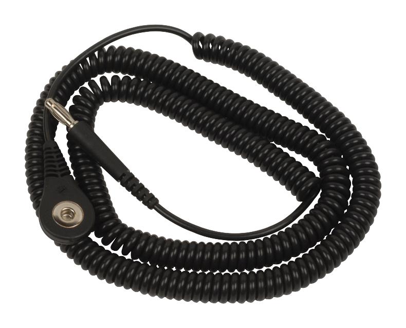 Desco 09680 ESD Grounding Cord Coiled Relaxed Retraction Black 12ft 1Mohm