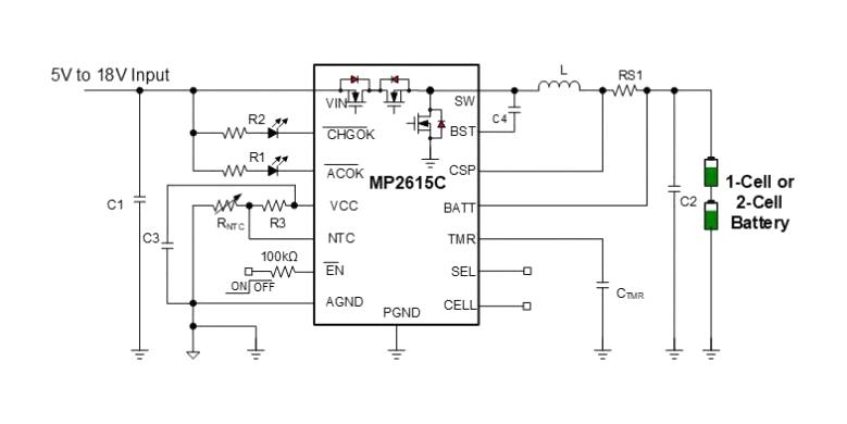 Monolithic Power Systems (MPS) MP2615CGQ-P Battery Charger Dual Cell of Li-Ion Li-Pol 12 V Input 8.4 V/2.1 A QFN-16