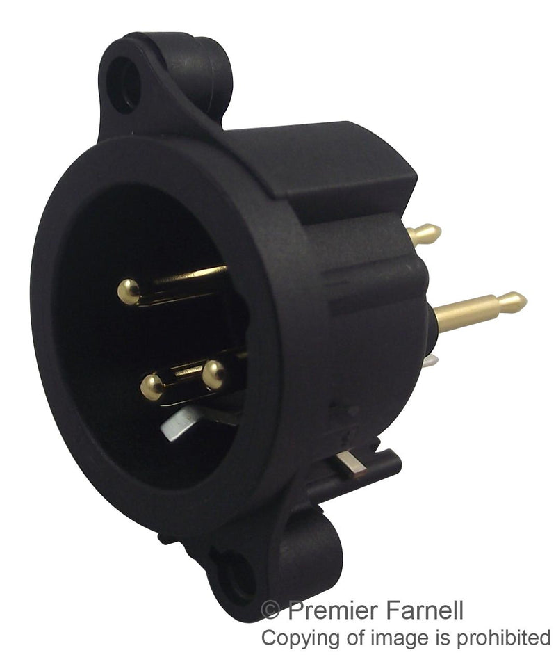NEUTRIK NC3MAAV-0 XLR Audio Connector, 3 Contacts, Plug, PCB Mount, Gold Plated Contacts, Plastic Body, AA Series