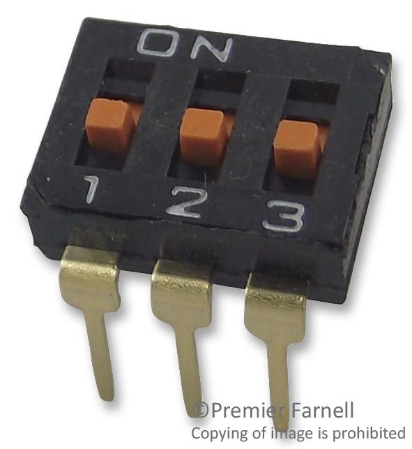OMRON ELECTRONIC COMPONENTS A6T3104 DIP / SIP Switch, 3 Circuits, SPST, Through Hole, DIP Unsealed, 24 VDC
