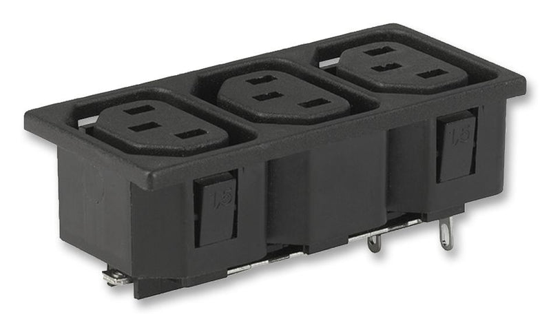 SCHURTER 0909.0011 Power Outlet Strip, IEC Distribution Unit, Snap-in, 3 Outlets, IEC 60320 C13, 15 A, 250 V