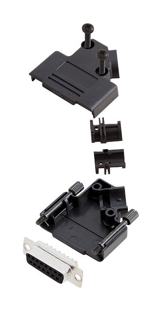 Amphenol ICC (COMMERCIAL PRODUCTS) L17D45PK-P-15+L77SDA15S D Sub Connector W/ Backshell 15 Contacts Receptacle Solder DA D45PK-P Series Steel Body