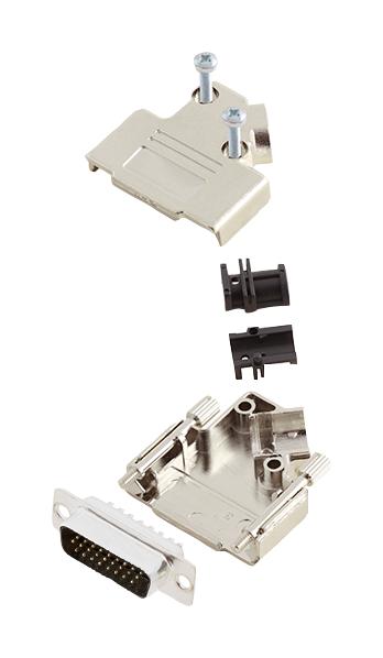 Amphenol ICC (COMMERCIAL PRODUCTS) L17D45PK-M-15+L717HDA26P D Sub Connector With Backshell HD26 26 Contacts Plug Solder DA D45PK-M Series Steel Body
