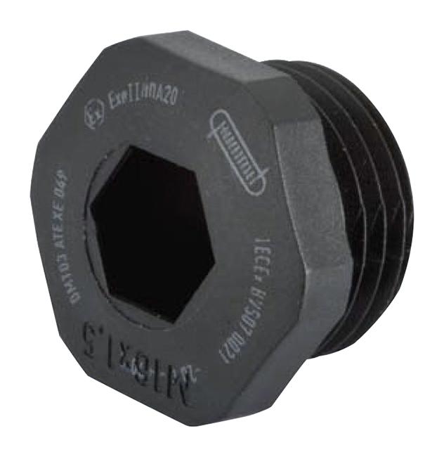 HUMMEL 1.297.1601.50 Blanking Plug, IP68, IP69K, Nylon (Polyamide), Fibre Reinforced, M16 x 1.5, V-Ex Series