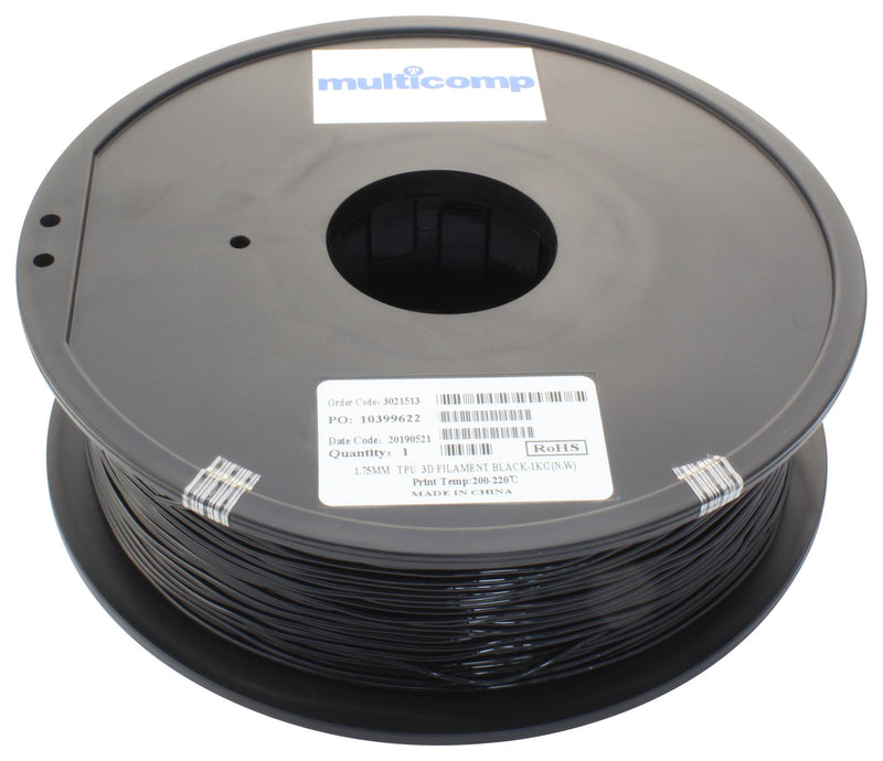 Multicomp MC011461 3D Printer Filament TPU 1.75 mm Black 220 &deg;C Melting Temp