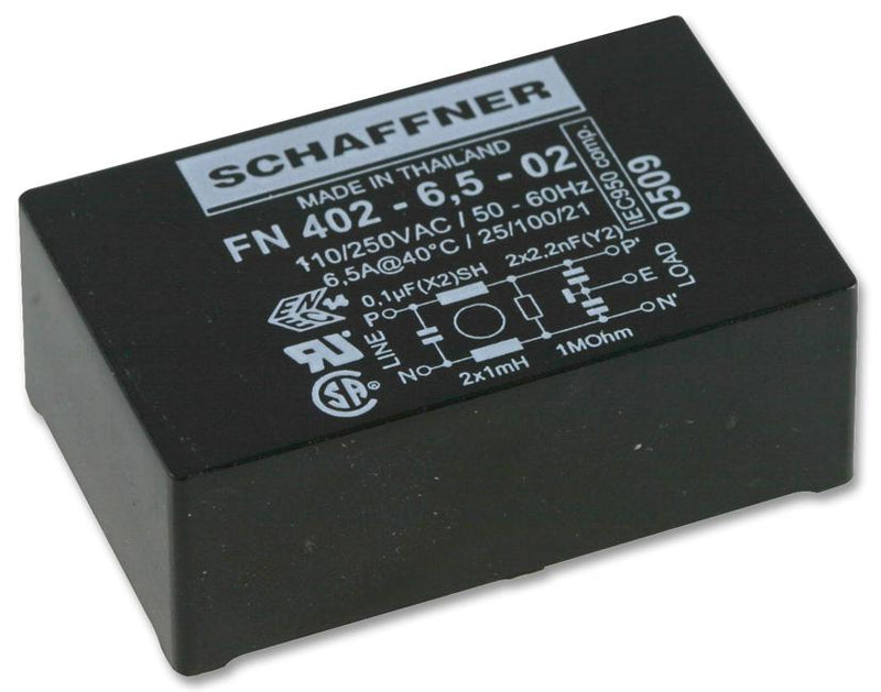 Schaffner FN402-1-02 Power Line Filter 100 nF 250 VAC Standard 1 A Through Hole 10 mH