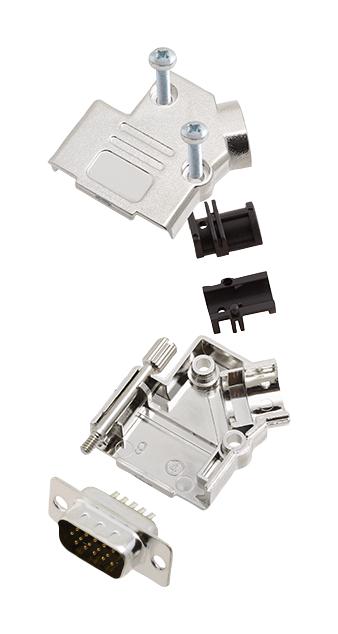 Amphenol ICC (COMMERCIAL PRODUCTS) L17D45PK-M-09+L717HDE15P D Sub Connector HD W/ Backshell 15 Contacts Plug Solder DE D45PK-M Series Steel Body