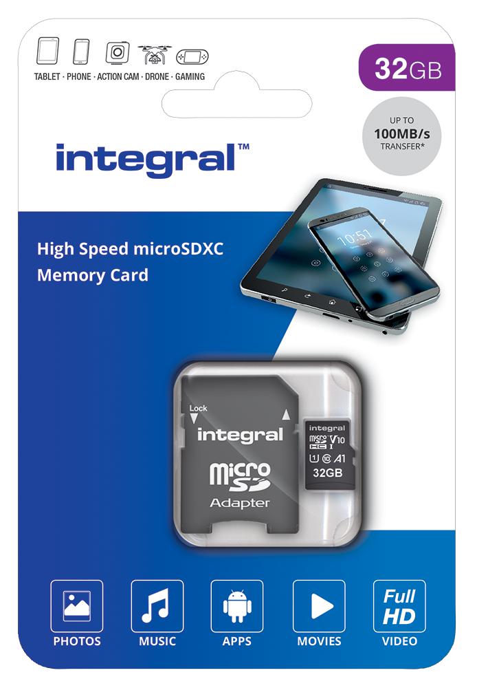 Integral INMSDH32G-100V10 INMSDH32G-100V10 32GB High Speed Microsdhc UHS-I Memory Card U1 V10 100MB/s