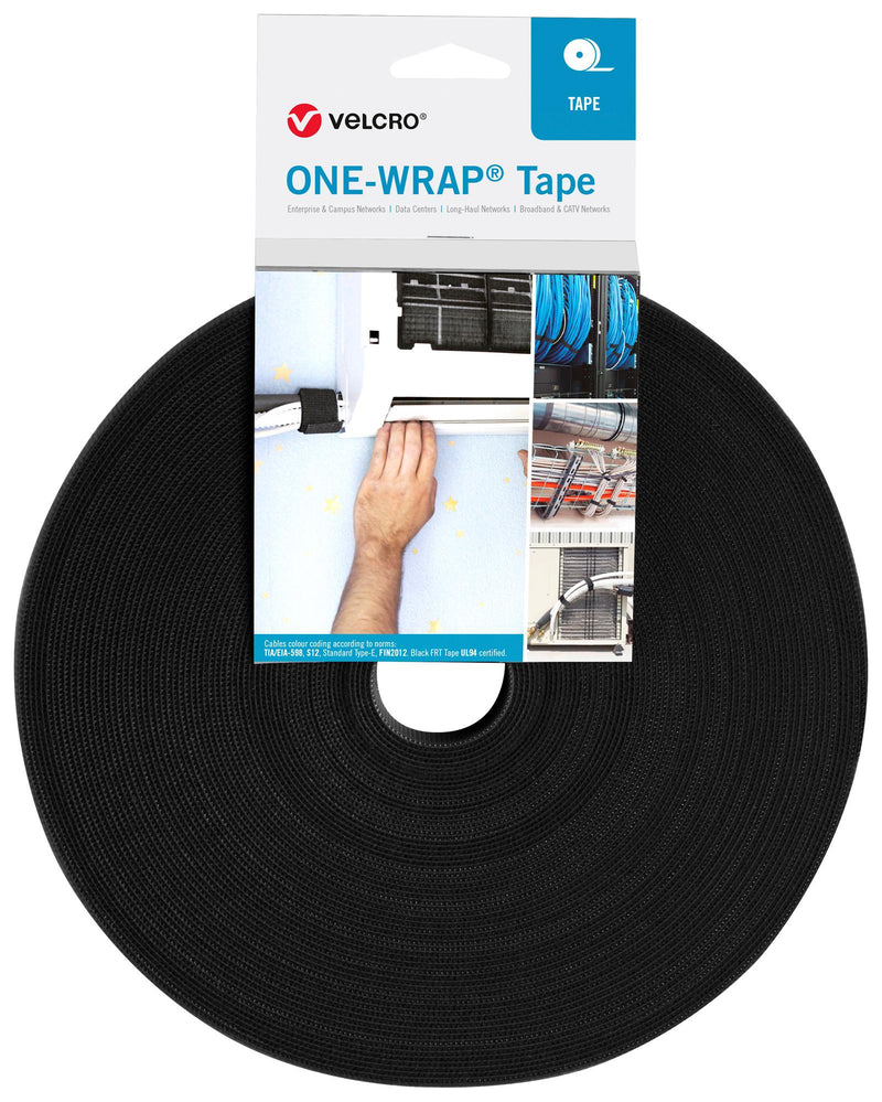 Velcro VEL-OW64166 Tape Hook and Loop Strap Roll Black Professional ONE-WRAP Series 30 mm x 25 m