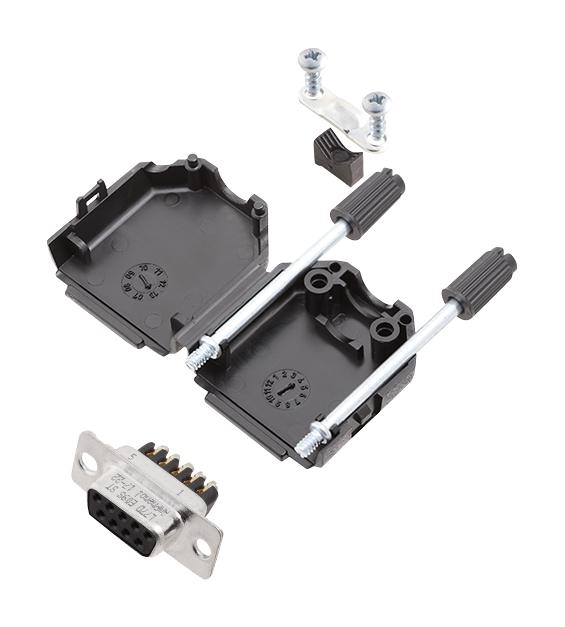 Amphenol Communications Solutions L17DPPK09-BK+L77DE09SST D Sub Connector With Backshell DB9 Standard Receptacle DPPK-BK 9 Contacts DE Screw