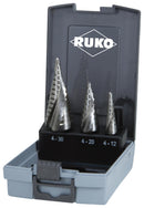 Ruko 101026RO Drill Bit Set Step Spiral Fluted HSS 0.9 " 1 2 3 Piece