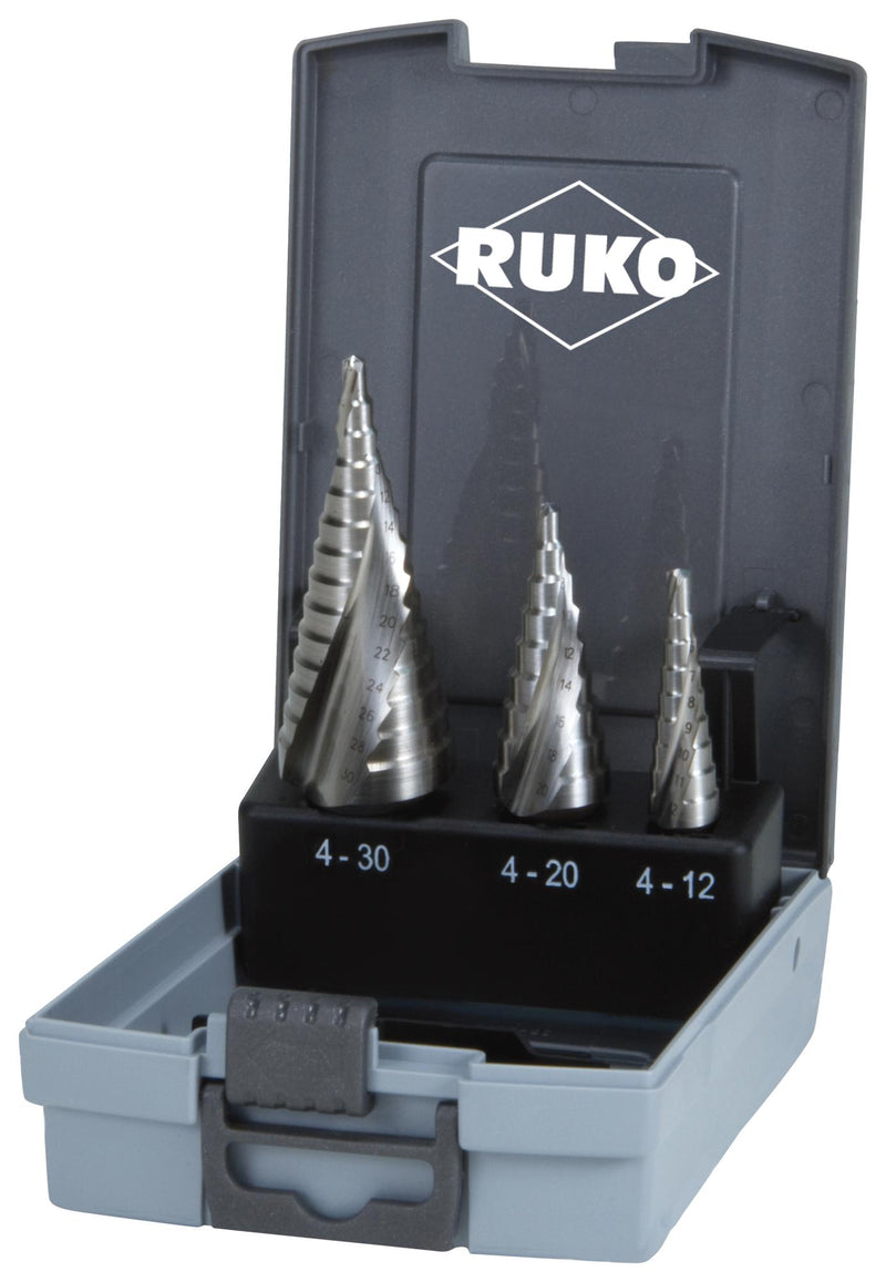 Ruko 101026RO Drill Bit Set Step Spiral Fluted HSS 0.9 " 1 2 3 Piece