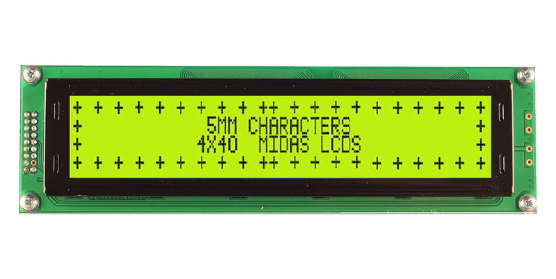 Midas MC44005A6W-SPTLY3.3-V2 MC44005A6W-SPTLY3.3-V2 Alphanumeric LCD 40 x 4 Black on Yellow / Green 3.3V Parallel English Japanese