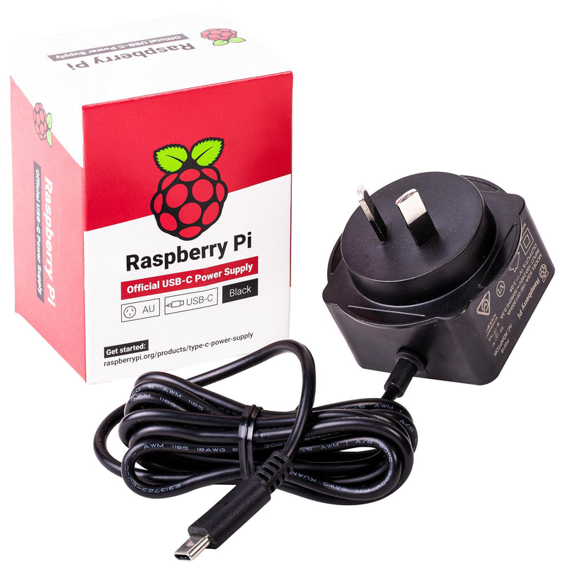 RASPBERRY-PI SC0219 Raspberry Pi Accessory 4 Model B Official PSU USB-C 5.1V 3A AU Plug Black