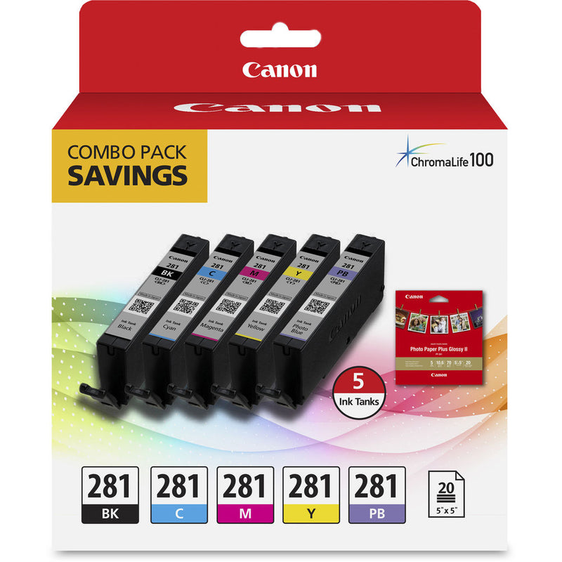 Canon CLI-281 5-Color Ink Tank Combo Pack with 5 x 5" Photo Paper