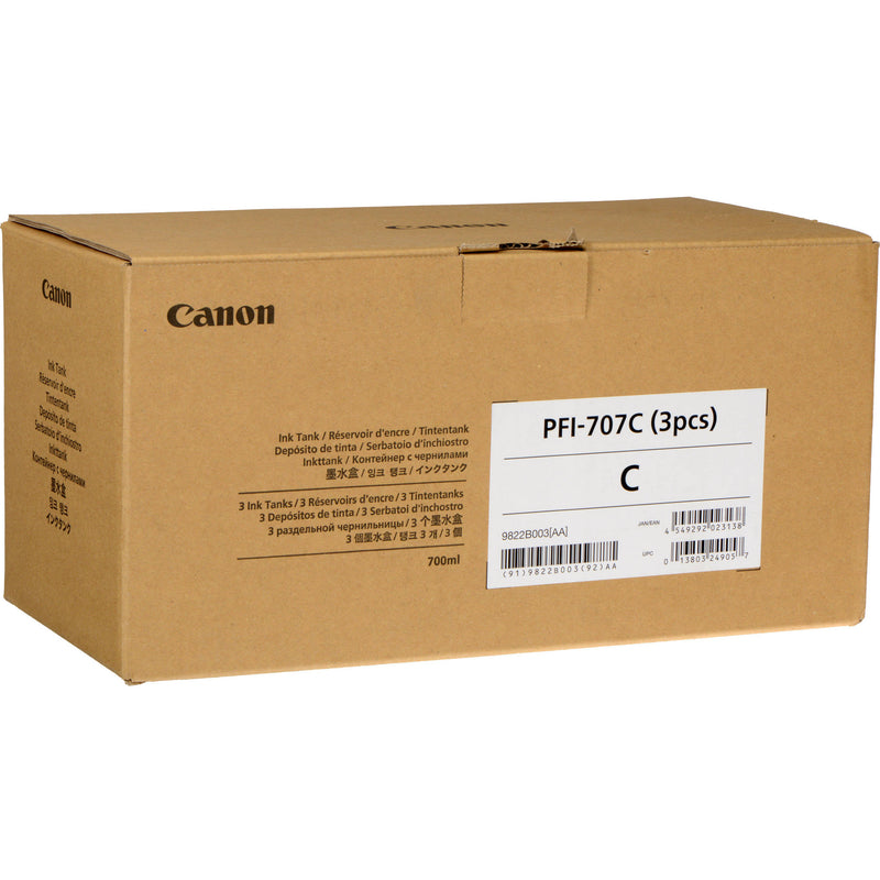 Canon PFI-707C Cyan Ink Cartridge (700 mL, 3-Pack)