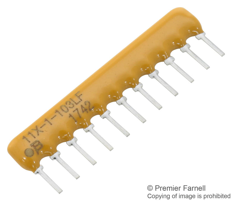 Bourns 4611X-101-102LF Fixed Network Resistor 1 Kohm 4600X Series 10 Elements Bussed SIP 11 Pins