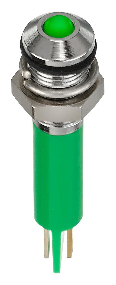 Apem Q6P1CXXG24E LED Panel Mount Indicator Green 24 VDC 6 mm 20 mA 40 mcd IP67