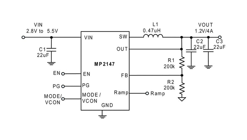 Monolithic Power Systems (MPS) MP2147GD-P DC-DC Switching Synchronous Buck Regulator 2.8V-5.5V in 600mV to 5.5V out 4A 1.2MHz QFN-12 New