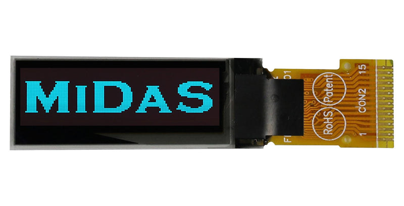 Midas MDOG128032C2V-BS MDOG128032C2V-BS Graphic Oled 128 x 32 Pixels Black on Blue 3V SPI 30mm 11.5mm -40 &Acirc;&deg;C