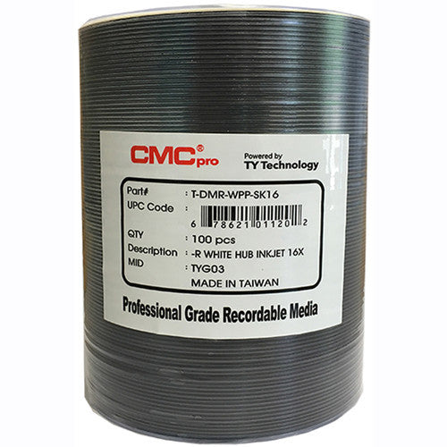 CMC Pro DVD-R 4.7GB White Inkjet Hub Printable Disc (100-Pack Tape Wrap)