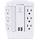 CyberPower Wall Tap with 1200 Joules Surge Protector, 2 USB 2.4A Shared, 6 Swivel Outlet (White)