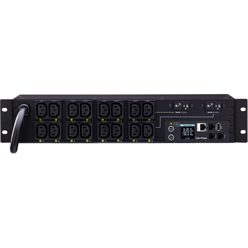 CyberPower Switched-by-Outlet Metered PDU(30)24A/200-240V/NEMA L6-30P/16 C13 Outlets/RJ45 I/O/12' Cord