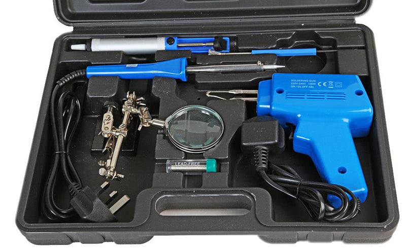 Duratool D03460 Soldering Iron and Gun Kit Magnifier Desoldering Pump Tip/Stand