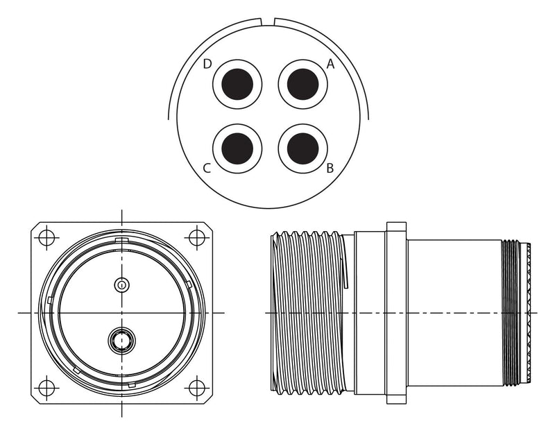 Amphenol Aerospace TVM00DS-25L-22P Circular Conn Rcpt 4POS Wall Mount