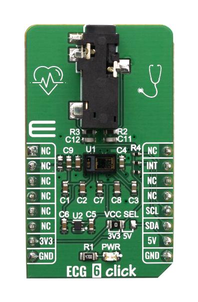 Mikroelektronika MIKROE-4061 MIKROE-4061 Click Board ECG 6 Biometrics MAX86150 I2C Mikrobus 3.3 V/5 V 42.9 mm x 25.4