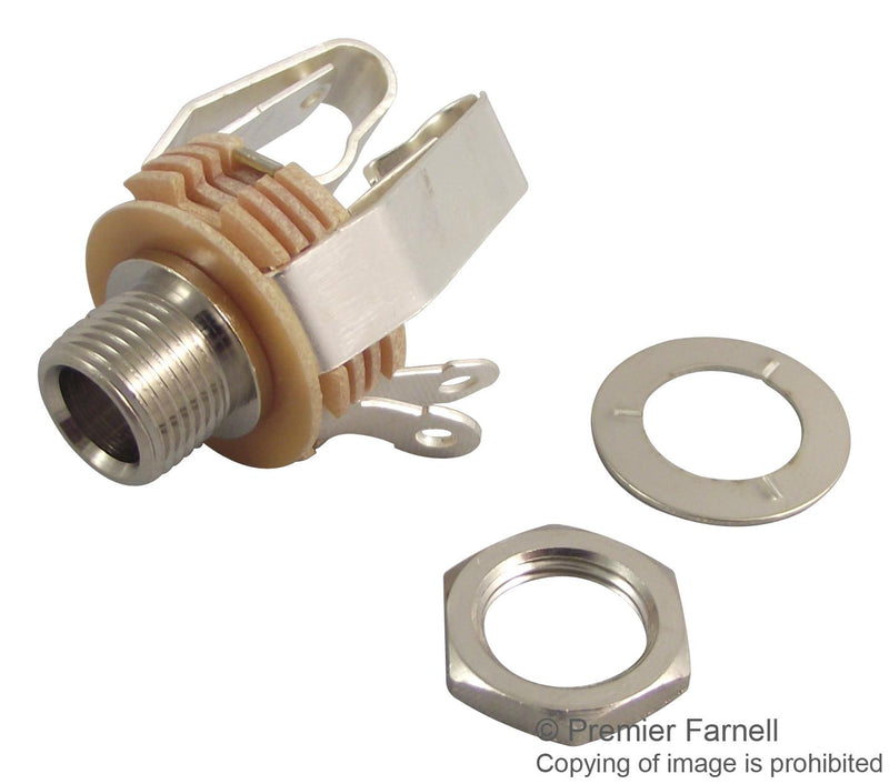 SWITCHCRAFT/CONXALL 14B Phone Audio Connector, 3 Contacts, Jack, 6.35 mm, Panel Mount, Nickel Plated Contacts, Metal Body