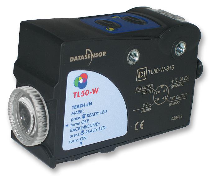 Datasensor TL50-W-815 Contrast Sensor RGB TL50 Series 10 to 20 mm 30 Vdc 50 mA NPN / PNP M12 Connector