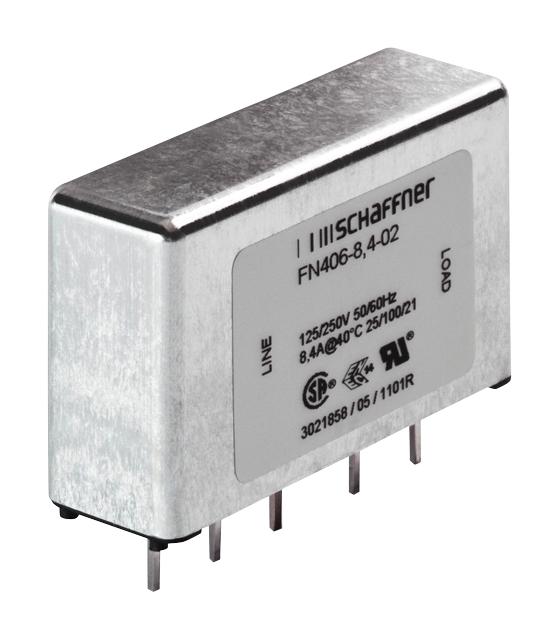 Schaffner FN406-8.4-02 Power Line Filter 100 nF 250 VAC 1 Phase 9.6 A Through Hole 300 &micro;H