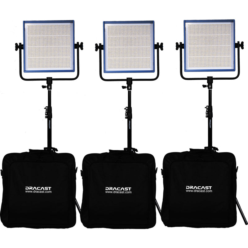 Dracast LED1000 Pro Daylight LED 3-Light Kit with V-Mount Battery Plates and Stands