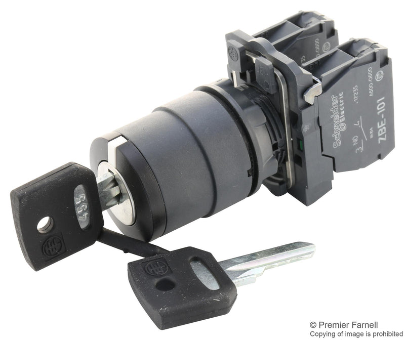 Schneider Electric XB5AG33 Keylock Switch Harmony XB5 Series DPST-NO Screw Clamp 6 A 120 V