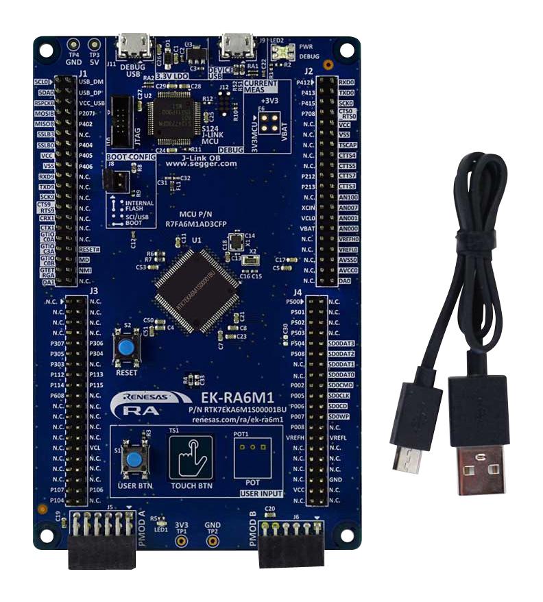 Renesas RTK7EKA6M1S00001BU Evaluation Kit RA Family RA6M1 Group 32-bit ARMCortex-M4F Microcontrollers Debug on-board