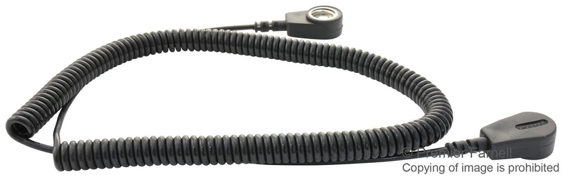 VERMASON 230310 ESD Grounding Cord, Coiled, Black, 3m, 1Mohm