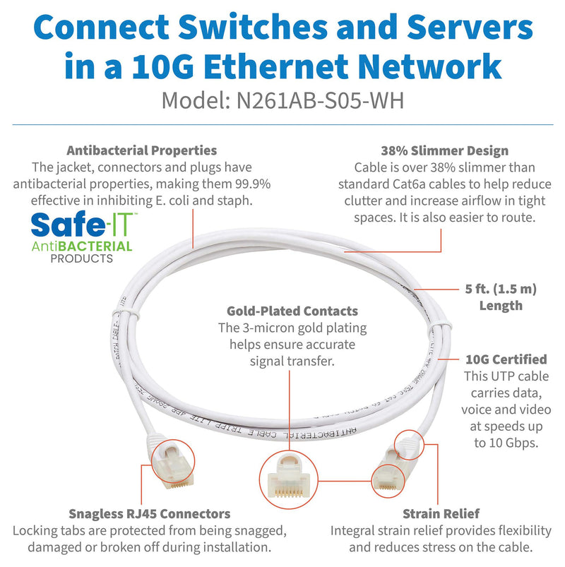 TRIPP-LITE N261AB-S05-WH N261AB-S05-WH Enet Cable RJ45 PLUG-PLUG 5FT White