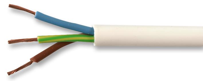 PRO POWER PP-3183Y-1MMWHT Multicore Unscreened Cable, Flexible, 3183Y, H05VV-F, Per Metre, White, 3 Core, 1 mm&sup2;